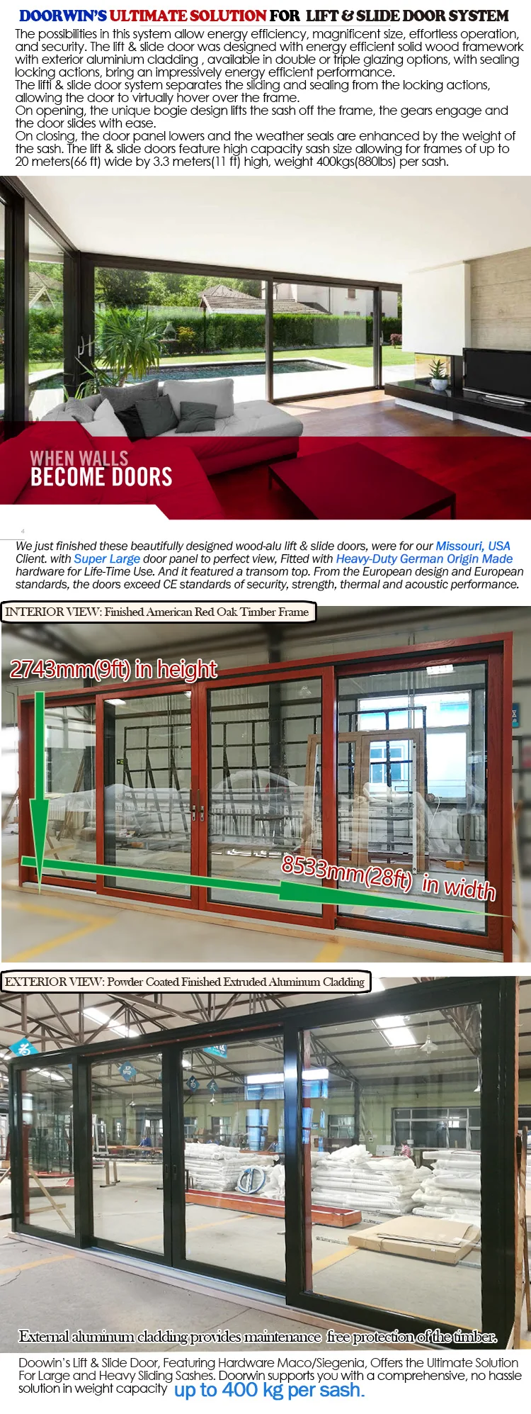 Aluminum patio sliding doors multi track door material glass sensor
