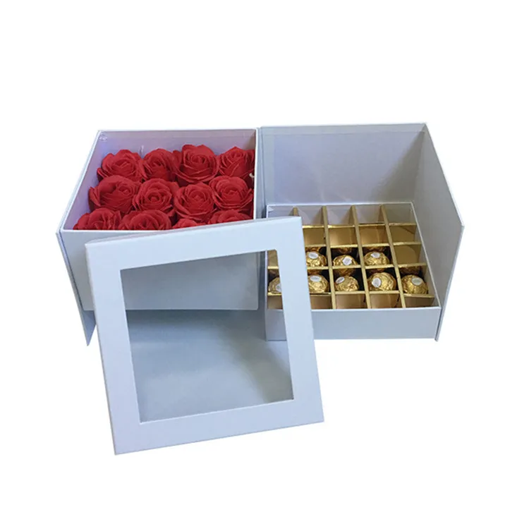 Custom LOGO double layers plain flower boxes for roses and chocolate