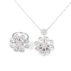 Engagement Jewelry White Gold Rhodium Plated White Cz Sterling Silver Jewelry Set Ring Necklace for Women