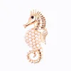Women Alloy Plastic Pearls Crystal Animal Sea Horse Brooch
