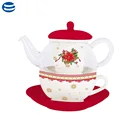 merry christmas color glazed glass tea pot for one