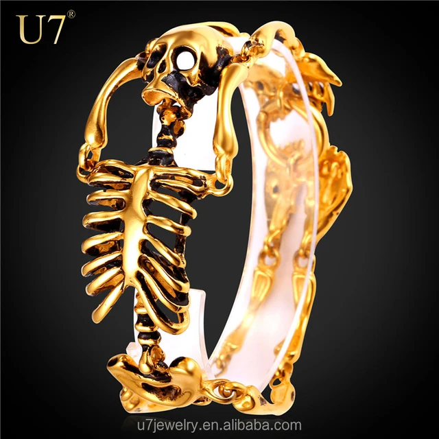 316L stainless steel Hiphop punk skeleton biker jewelry mens bracelet skull