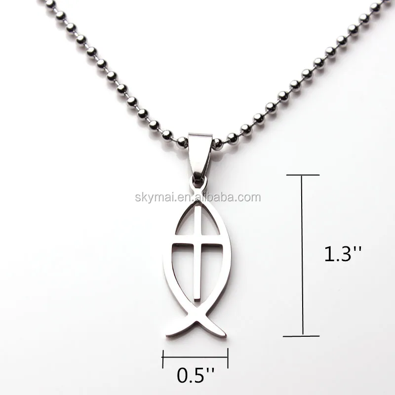 New Products Stainless Steel Christian Fish and Corss Pendant Jesus Ichthus Fish Pendant