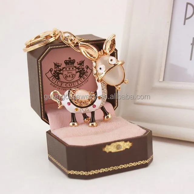 2015 rhinestone resin animal donkey gift key ring keyring key