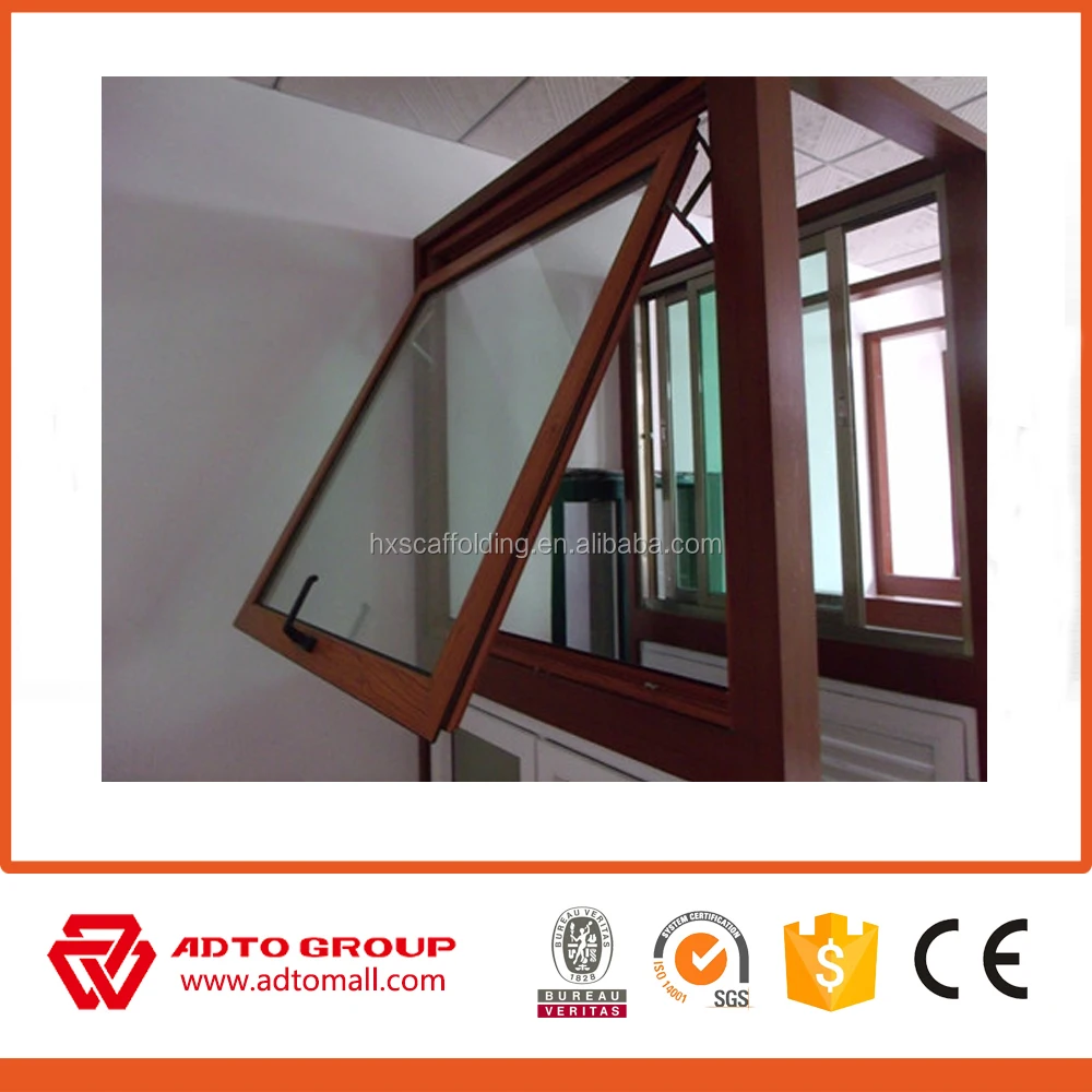 Modern house aluminium sliding window and door in wooden color with grill design with mosquito nets