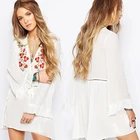 Best Sellers Women Tops With White Floral V-Neck Tunic Women Flower Blouse Women Clothing