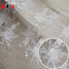2018 White bridal embroidered tulle lace fabric wedding dress material