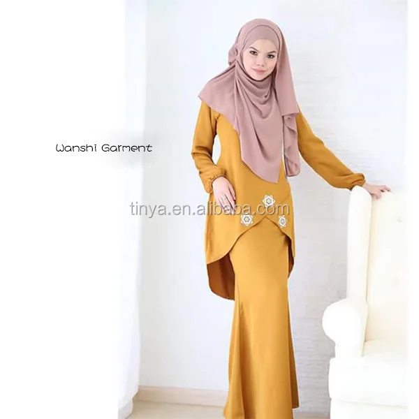 Fourniture de Service Oem Femmes Musulmanes Robe Coupe Slim Et Fishtail Design Moderne Baju Kurung Malaisie