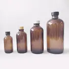 0.5oz 1oz 2oz 4oz 8oz 16oz 32oz Amber Boston Round Glass Bottle with plastic aluminum metal Cap