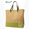 Customized Logo Company Name brand print super jute tote bag with zipper button leather handle