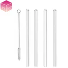 LANJING Reusable Glass Straws Set of 4 Straight Borosilicate Glass Drinking Straw 1 Cleaning Brushes