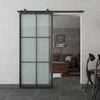 Black Metal Frame with frosted glass door Panel ,Steel Iron French sliding doors With Hardware Kit