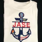 2017 OEM kids boys summer boutique anchor appliqued cotton T-shirts and seersucker shorts personalized clothing set