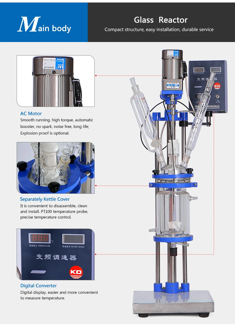 10 L Chemical Test Double Layer Glass Reactor for Lab