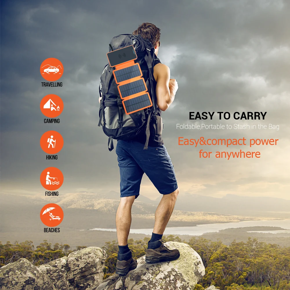 Amazon New Portable Solar Panel Wireless Fast Charging Power Battery Bank For Phone - ANKUX.COM