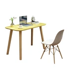 Modern white plastic chair table with wooden legs for dining