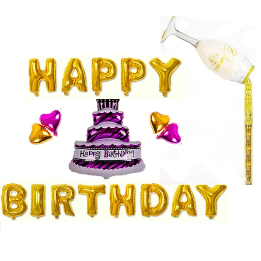 happy birthday cake and foil heart birthday party