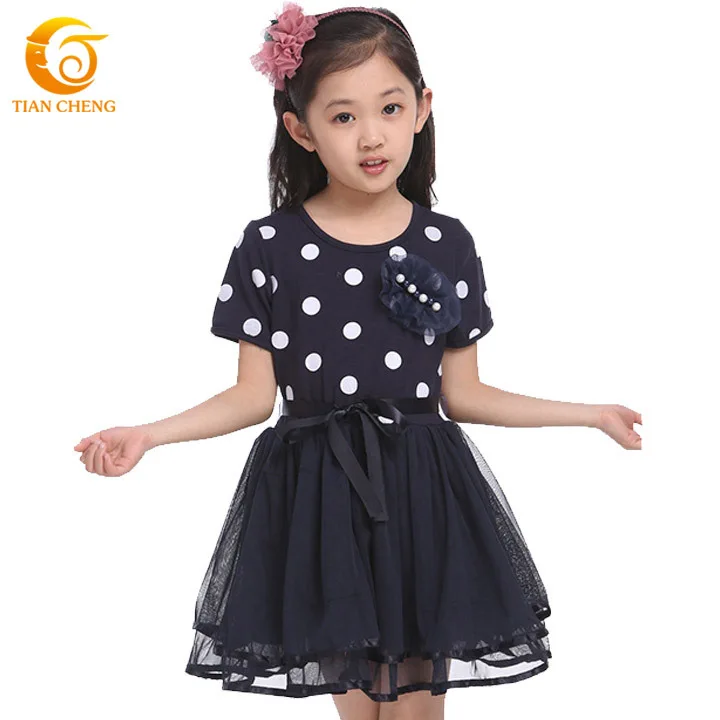 2015 Polka Dot Teenage Girls Dresses Black Chiffon Princess Costume For Girls Vestido De Festa Infantil Vetement Enfant Fille