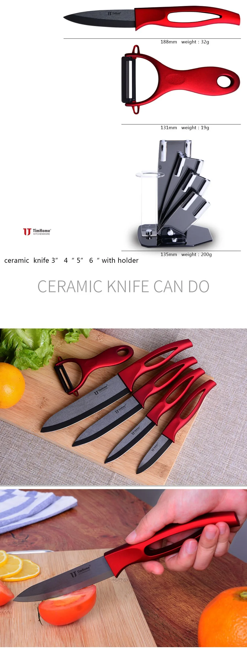 metallic paint ceramic knife 5pcs knife set, 6" chef knife 5"