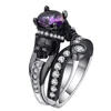 Wholesale fashion popular black gold purple zircon couple women engagement rings set