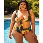Plus size sunflower print swimwear sexy bikini