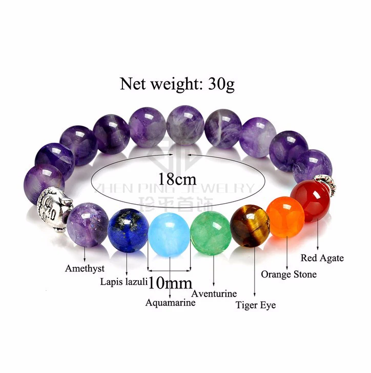 Tête de Bouddha en pierre de Chakras équilibrant la méditation Reiki Yoga Perle 10mm Tête de Bouddha Chakras Pierre Équilibrage Reiki Yoga Méditation 10mm Perle Bracelet Chakra Guérison Bijoux