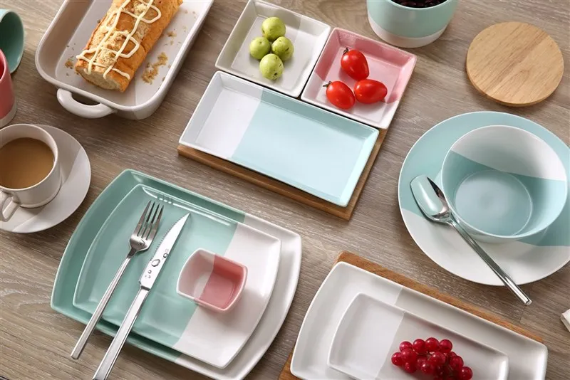 Bright Colorful Ceramic Dinnerware Set,Two Tone Color Dinnerware Buy