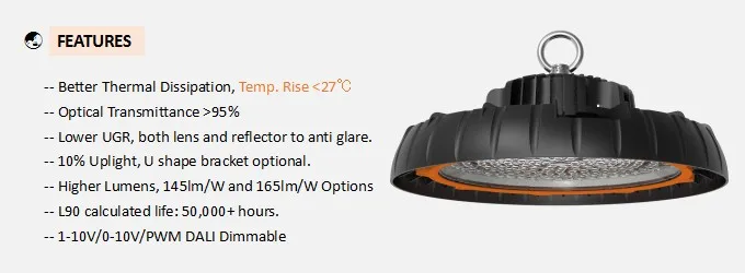 Low glare 100W UFO light 150lm/w dimming driver occupancy sensor ZIGBEE Wireless control available LED High Bay light - ANKUX.COM