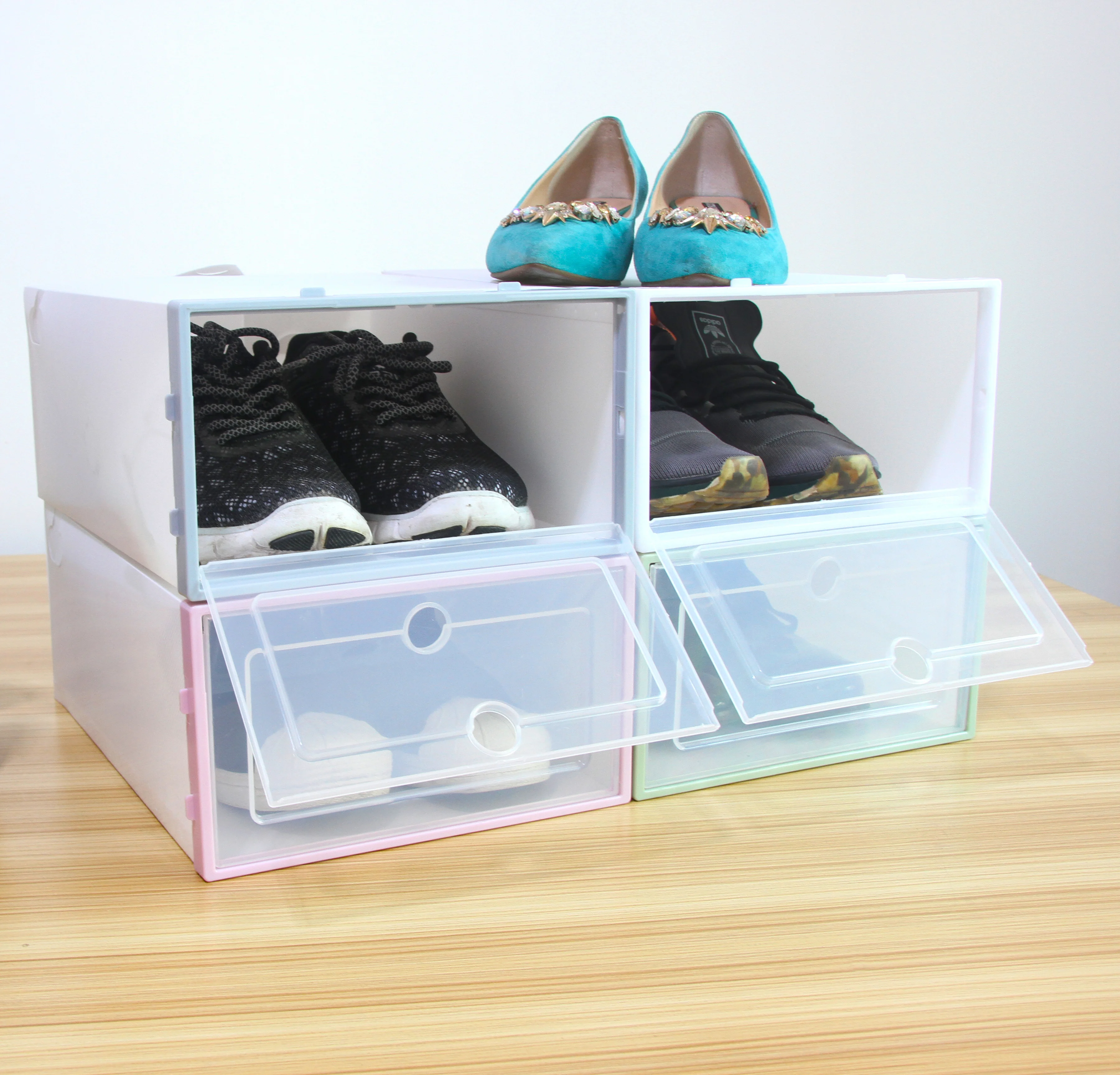 BoYaLiGe Personnalisé pliable de luxe transparent boîte à chaussures en plastique empilable goutte avant stockage clair boîte à chaussures pliable