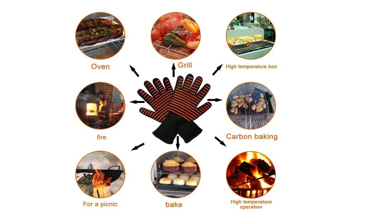 100% aramid Grill Gloves for home BBQ and outdoor