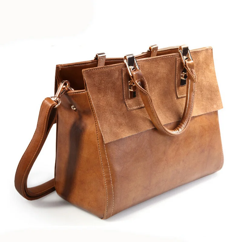 New Arrival Women leather handbags Brown Vintage Nubuck Genuine Leather Cowhide Bag Shoulder Bags Designer Handbags High Quality