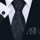 Classic Paisley Jacquard Woven Tie Pocket Square Cufflinks Black Silk Tie Set For Men
