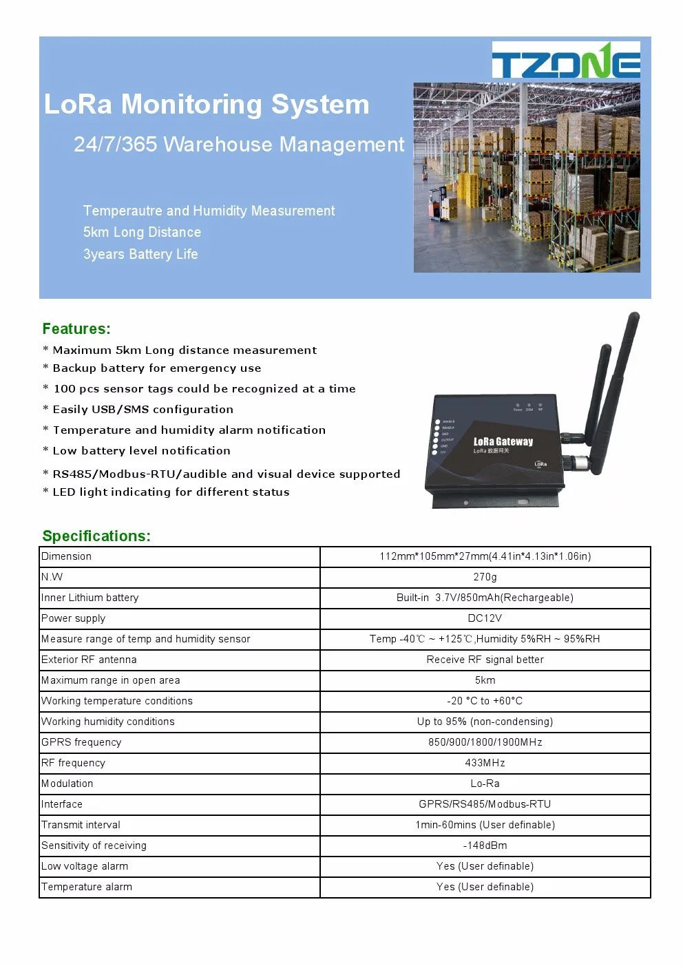 Source Tzone Lora temperature tag real-time server room temperature  monitoring on m.