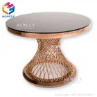 New arrival glass top stainless steel coffee table rose gold finishing metal side table