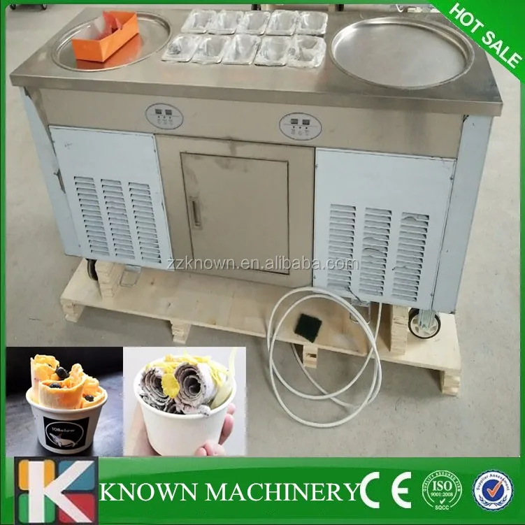 Hot sale R410A refrigerant 2 pan durable with 10 cooling tanks fry ice cream machine