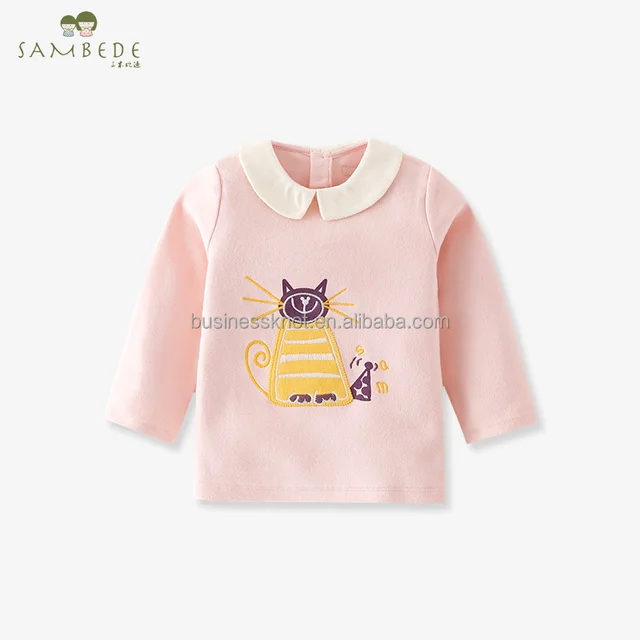 SAMBEDE Blouses Baby Girls Long Sleeved Embroidered Cat T-shirt Girls Clothing Tops SM7D30669