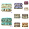 8 pieces per set Fashion gold curve metal bar bracelet natural stone beaded stretch stacks beads bracelet set
