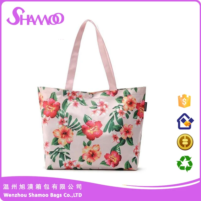 floral printing waterproof canvas shopping tote bag