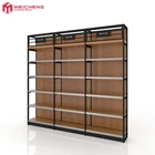 supermarket new design 5 tiers wall mounted wine rack for wine storage, wood wine rack display with advertising lamp
