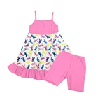 supplier kids clothing wholesale Children's shoulder-straps dress goes with pink shorts children sets wholesale