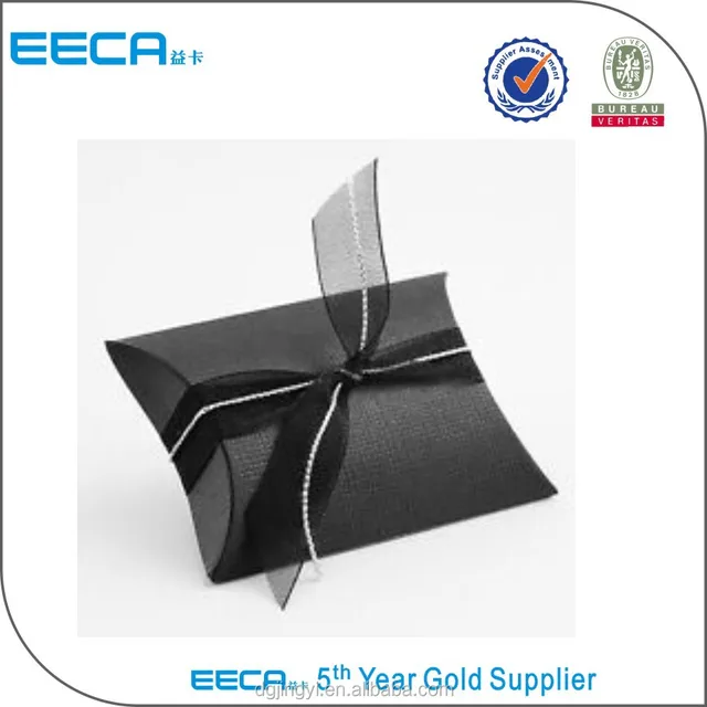 fashion black pillow wedding favour boxes box with silk ribbon