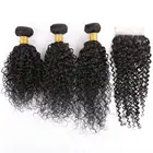 Free shipping 8-30 inch brazilian curl human hair weaving with lace closure