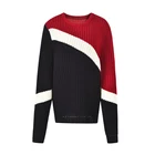 Acrylic women long sleeve sweater with contrasted color designed pullover