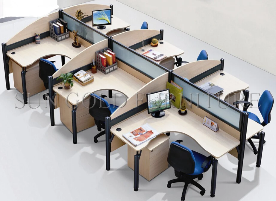 New Style Modern 6 People Office Used Open Wood Glass Workstation