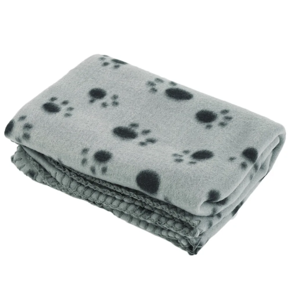 Cute Pet Puppy Dog Cat Blanket Paw Prints Soft Warm Fleece Mat Bed Cover (Color: Gray(S,M), Light Brown(L) )