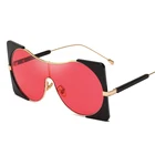 Oversize Half Frame One Piece Square Sunglasses Women Clear Red Blue Pink Shades Men