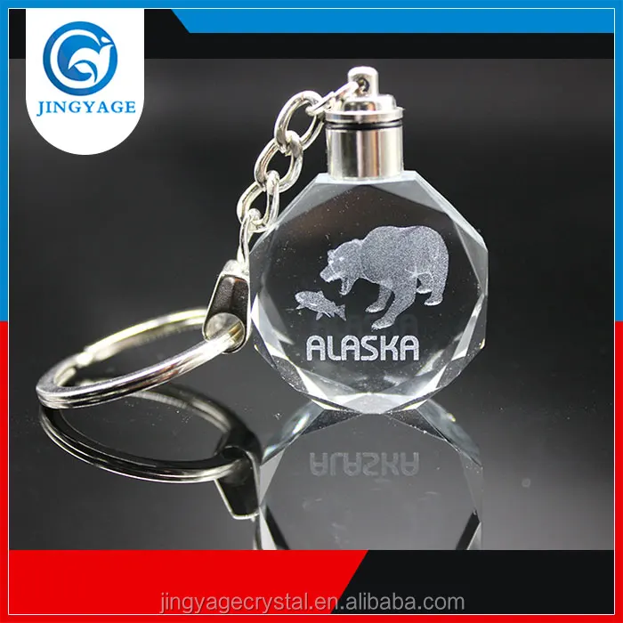 3d laser engraved brown bear octagonal crystal led key chains