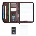 a4 leather car document manager folder holder zipper pu portfolio with calculator