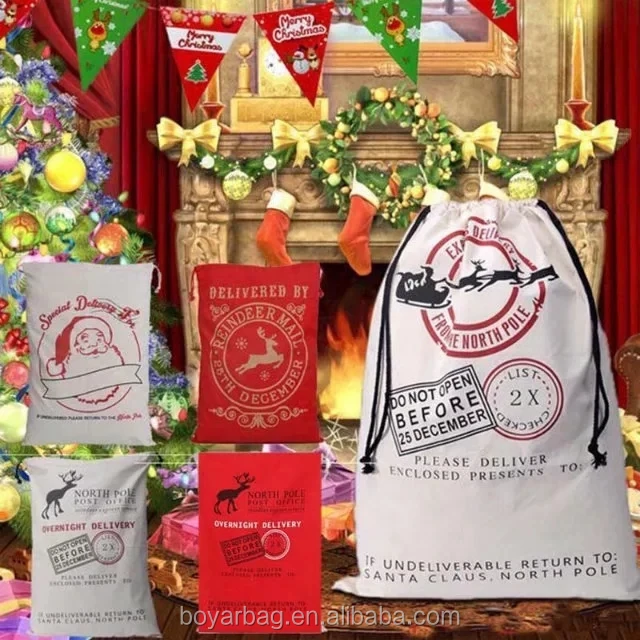 christmas  drawstring cotton gift bag wholesale canvas blank