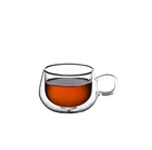 Reusable double wall borosilicate glass Wide bottomed coffee cup with handle
